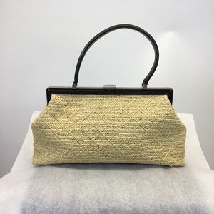 Chanel Straw handbag with leather and metal top